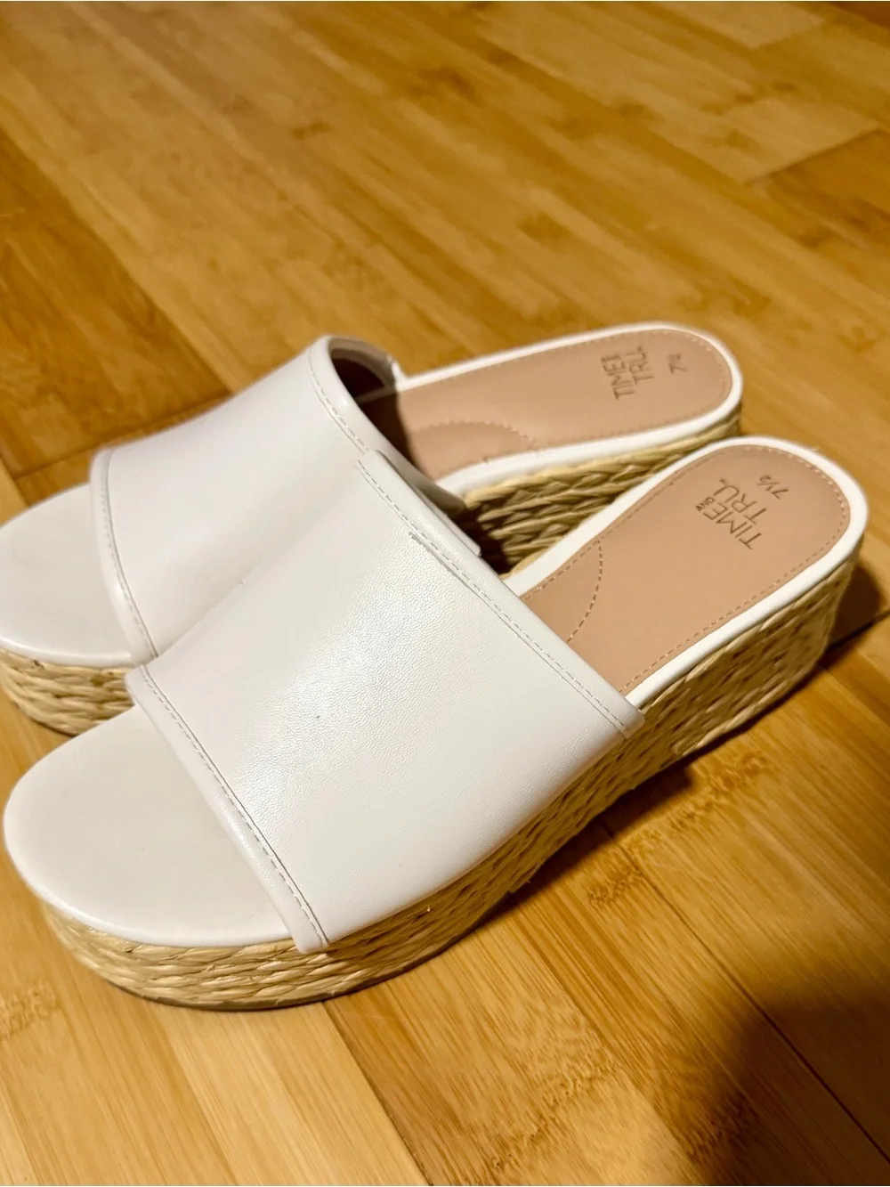Time and Tru White Slide Espadrille Platform Sandals